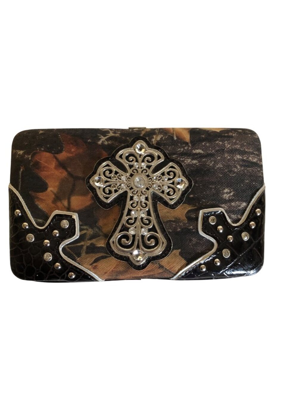Western Style Camouflage Wallet Cross Design Rhinestones Studded